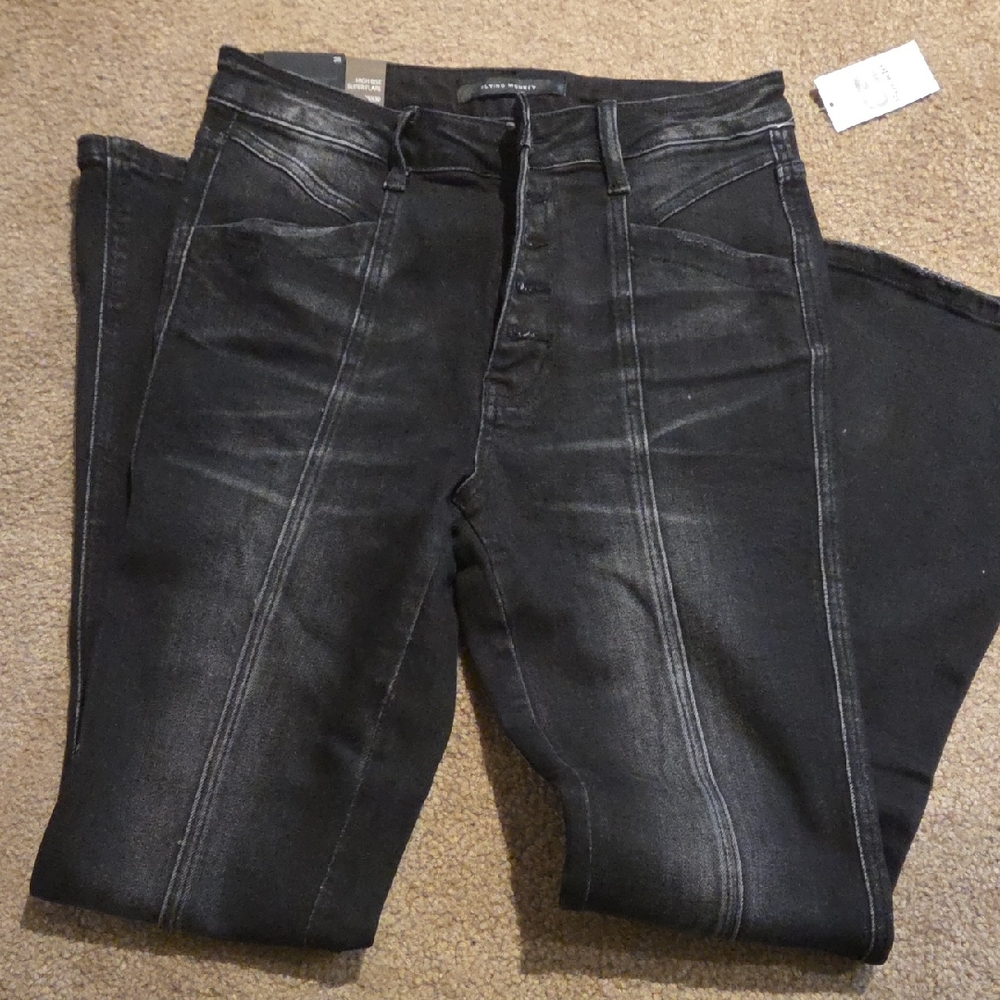 Flying Monkey High Rise Super Flare Jeans in Black